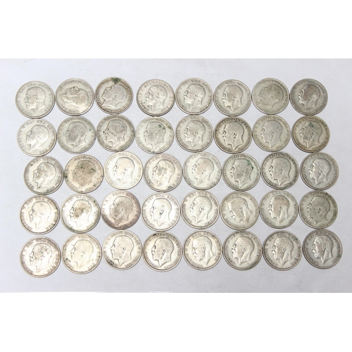 1232 - 40 assorted George V silver florin coins, mixed dates 1920-36, approx 440.69 gross