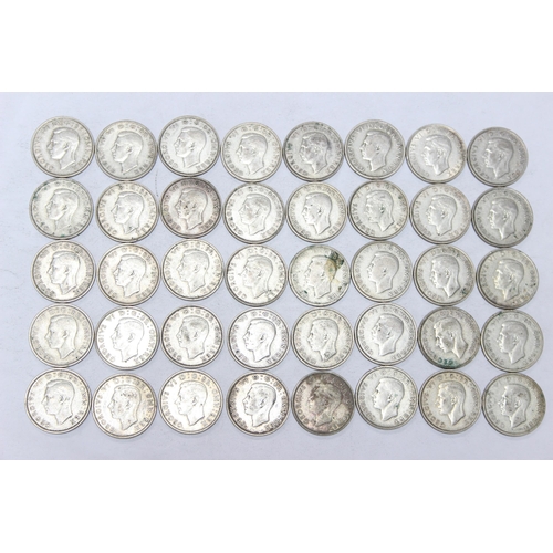 1241 - 40 assorted George VI silver florin coins, mixed dates 1937-46, approx 446.93 gross