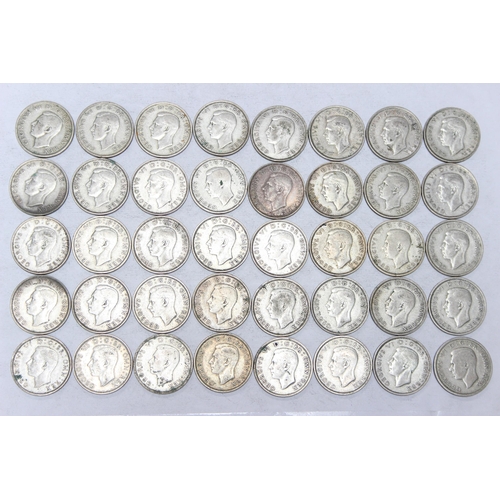 1243 - 40 assorted George VI silver florin coins, mixed dates 1937-46, approx 446.47 gross