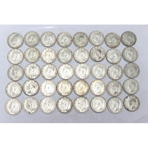 1247 - 40 assorted George VI silver florin coins, mixed dates 1937-46, approx 446.62 gross