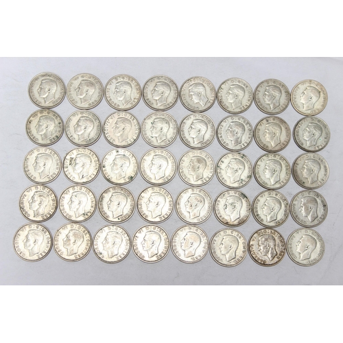 1248 - 40 assorted George VI silver florin coins, mixed dates 1937-46, approx 446.86 gross