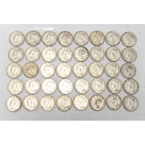 1249 - 40 assorted George VI silver florin coins, mixed dates 1937-46, approx 446.53 gross