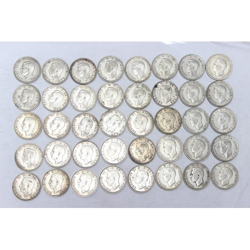 1251 - 40 assorted George VI silver florin coins, mixed dates 1937-46, approx 446.05 gross