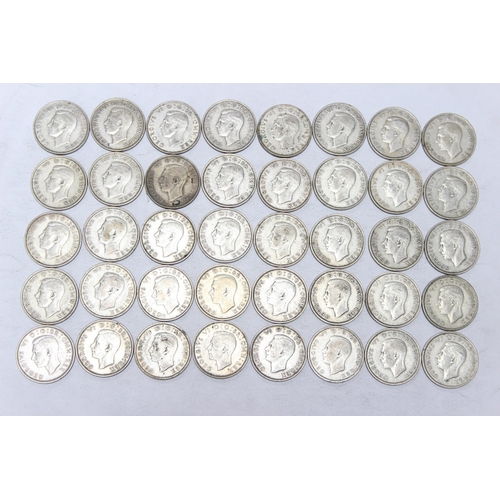 1252 - 40 assorted George VI silver florin coins, mixed dates 1937-46, approx 446.39 gross