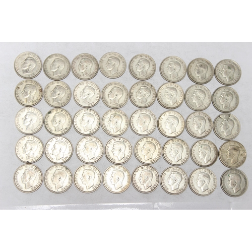 1253 - 40 assorted George VI silver florin coins, mixed dates 1937-46, approx 446.59 gross