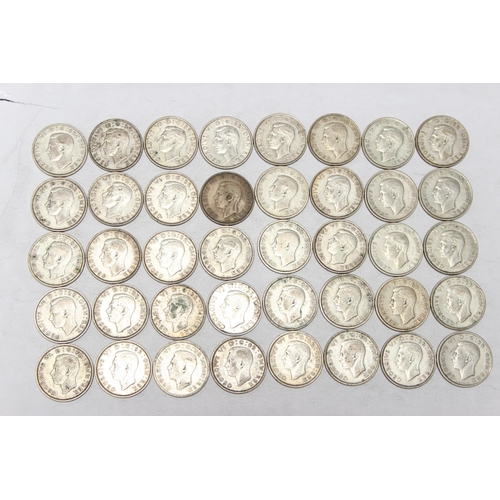 1254 - 40 assorted George VI silver florin coins, mixed dates 1937-46, approx 445.62 gross