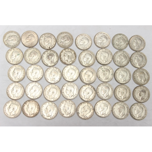 1256 - 40 assorted George VI silver florin coins, mixed dates 1937-46, approx 447.23 gross