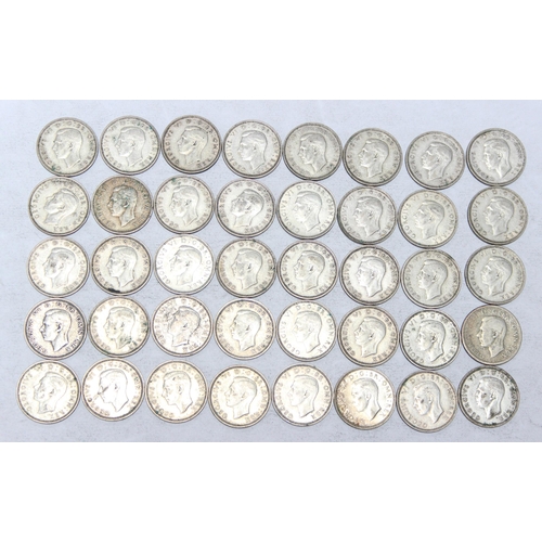 1259 - 40 assorted George VI silver shilling coins, mixed dates 1937-1946, approx 224.17g gross