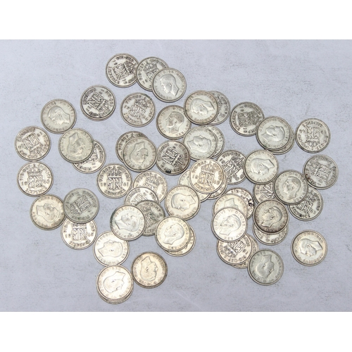 1261 - 56 assorted George VI silver sixpence coins, mixed dates 1937-1946, approx 155.14g gross