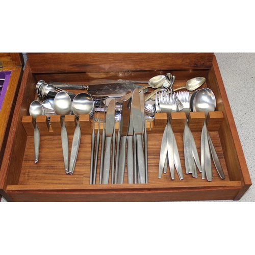 1023 - 2 vintage canteens of cutlery in wooden cases, one by Elkington & Co