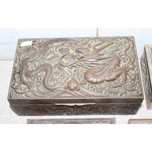 1024 - Qty of early 20th century antimony jewellery boxes with decorative designs, likely Japanese