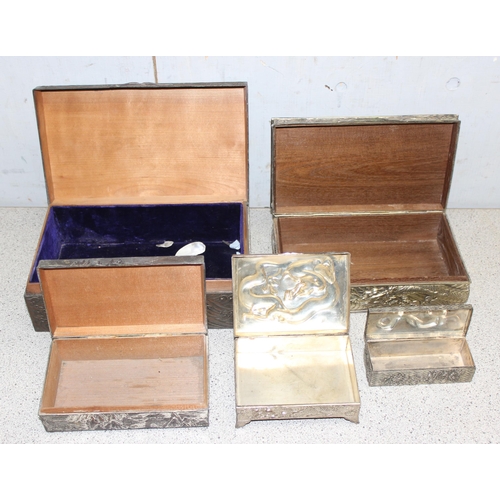 1024 - Qty of early 20th century antimony jewellery boxes with decorative designs, likely Japanese