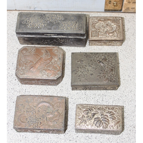 1025 - Qty of early 20th century antimony jewellery boxes with decorative designs, likely Japanese (13)