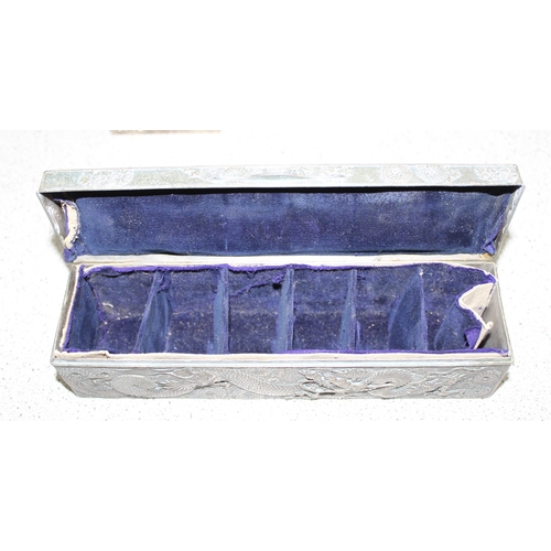 1025 - Qty of early 20th century antimony jewellery boxes with decorative designs, likely Japanese (13)