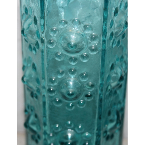 1627 - Pair of mid-century Frank Thrower for Dartington Glass blue 'Nipple' vases, approx 15cm high