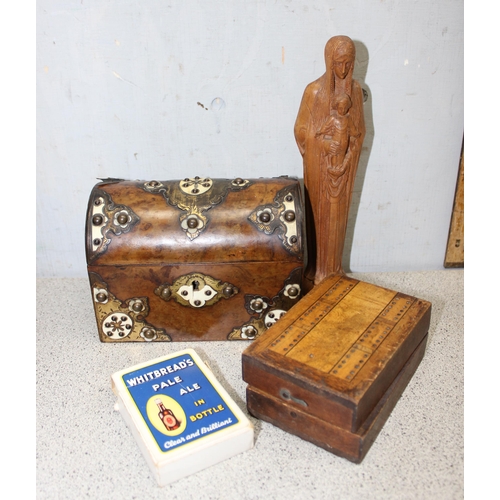 1742 - Box of misc items to include binoculars and decorative plates