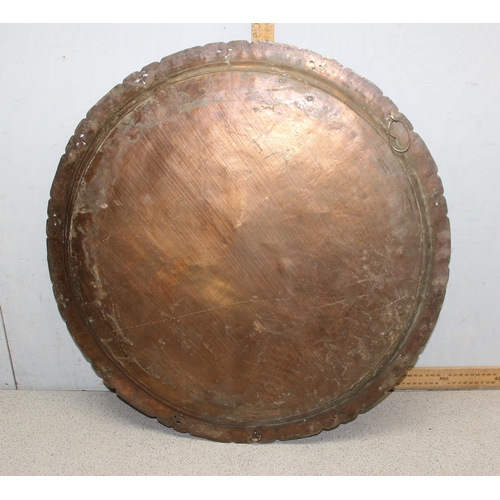 1750 - Large brass charger depicting Deities, with pierced border, approx 60cm diameter