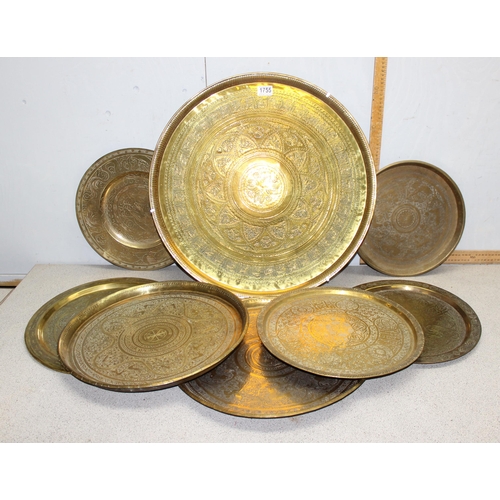 1755 - Mixed lot of brass chargers of various designs to include Oriental, largest approx 58cm (7)