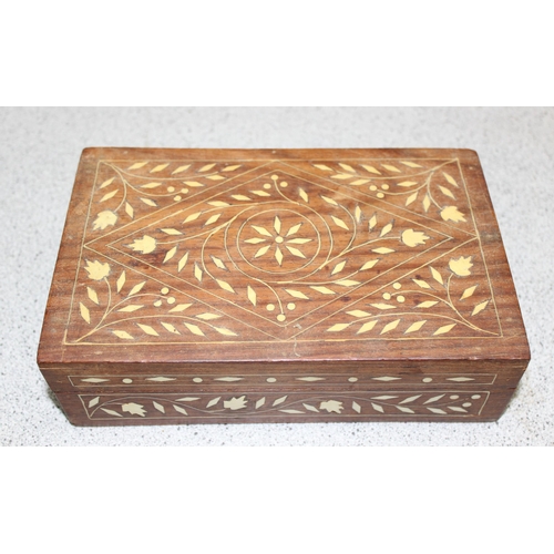 282 - Qty of wooden boxes, to incl carved and inlaid examples