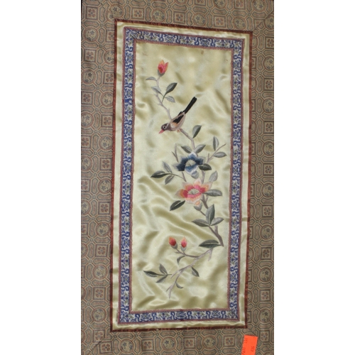 436 - 3 Oriental silk work embroidered panels in frames, largest approx 44cm x 26cm