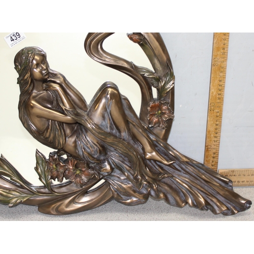 439 - Large Alphonse Mucha inspired Art Nouveau bronze effect wall mirror titled ‘Veronese Lady’- 50 cm wi... 