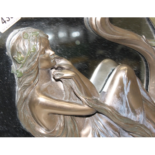 439 - Large Alphonse Mucha inspired Art Nouveau bronze effect wall mirror titled ‘Veronese Lady’- 50 cm wi... 