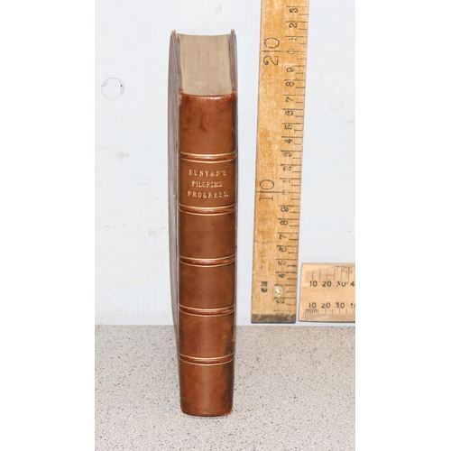 510 - Early Victorian unusual fine leather and wood veneer bound copy of Bunyan’s Pilgrim Progress with gi... 