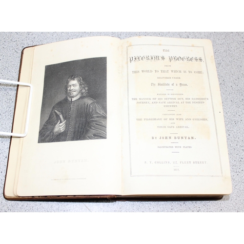 510 - Early Victorian unusual fine leather and wood veneer bound copy of Bunyan’s Pilgrim Progress with gi... 