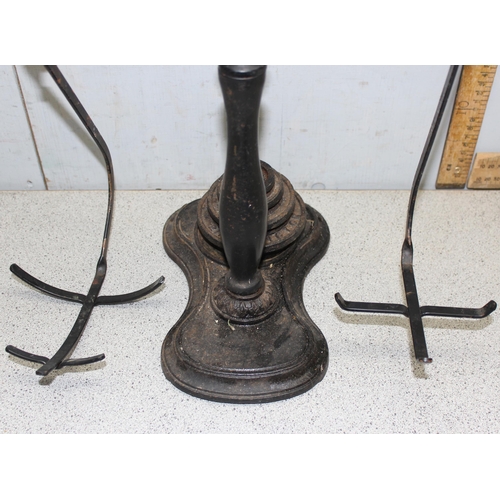 674 - Salter cast iron balance beam scales with weights and shaped brass pan