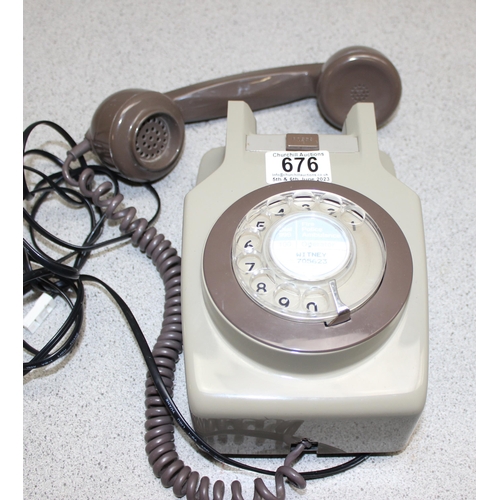 676 - GPO model No 741 wall mounted 1960’s two tone grey rotary dial telephone with original hanging brack... 