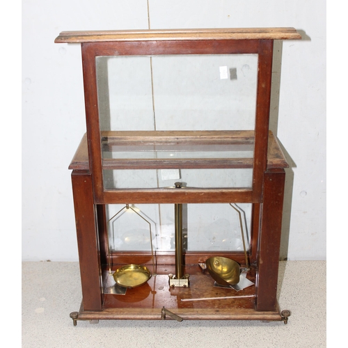 678 - 2 x scientific balance scales, one in glazed case marked W & T Avery