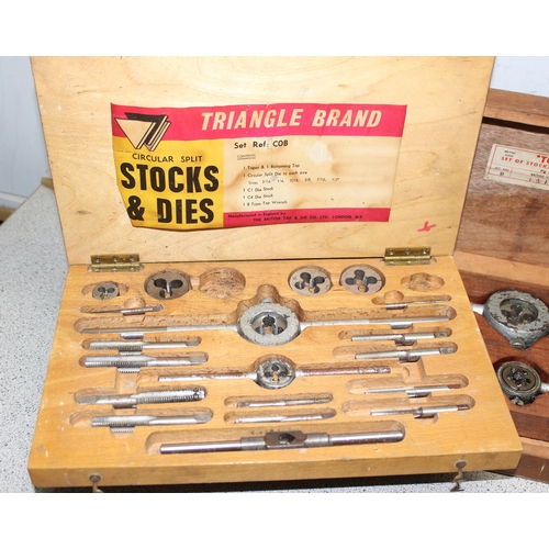 832 - 4 vintage wooden cased tap and die sets