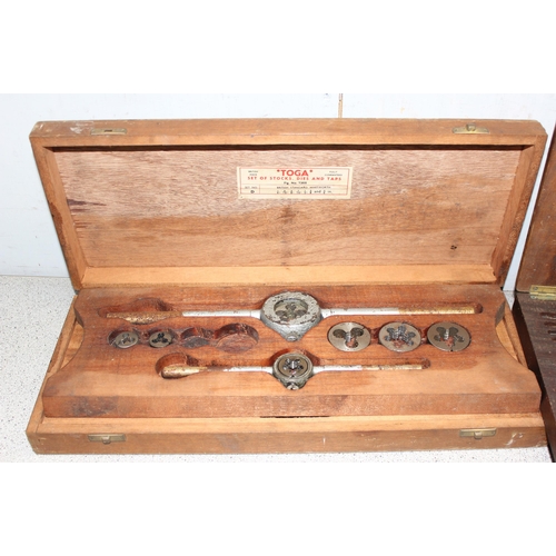 832 - 4 vintage wooden cased tap and die sets