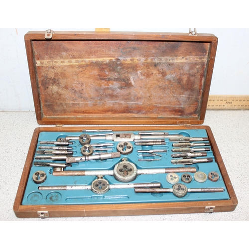 832 - 4 vintage wooden cased tap and die sets