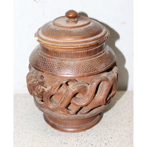 1746 - 2 vintage carved bamboo brush pots and 2 other lidded pots (4)