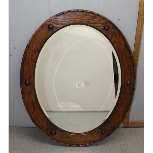 468 - 2 vintage mirrors, one with oak frame, the other with gilt and velvet frame