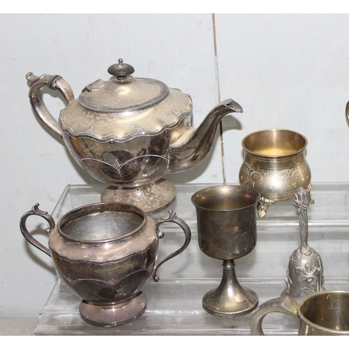 1064A - A large qty of assorted antique and later silver plated items and other metalware to inc 2 tea sets ... 