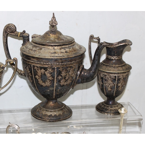 1064A - A large qty of assorted antique and later silver plated items and other metalware to inc 2 tea sets ... 