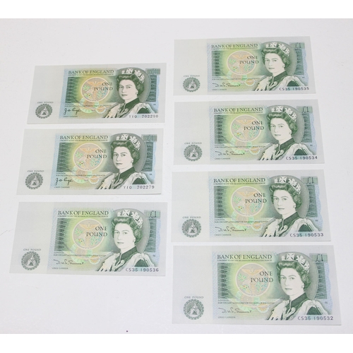 1266A - 23 Queen Elizabeth II Series D £1 notes, one run of 5 sequential serial number and a further run of ... 