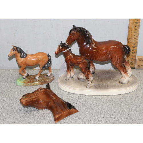 1763A - Three ceramic horse models one wall mounted