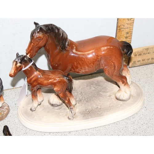 1763A - Three ceramic horse models one wall mounted