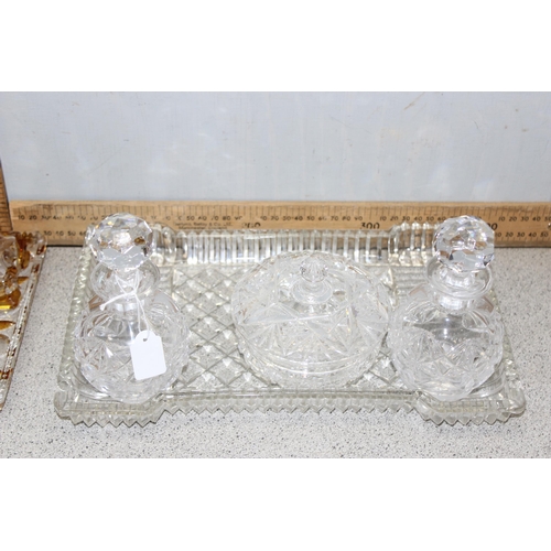 1799A - Mixed lot to incl 3 vintage crystal and flashed glass dressing table sets, qty of good quality ceram... 