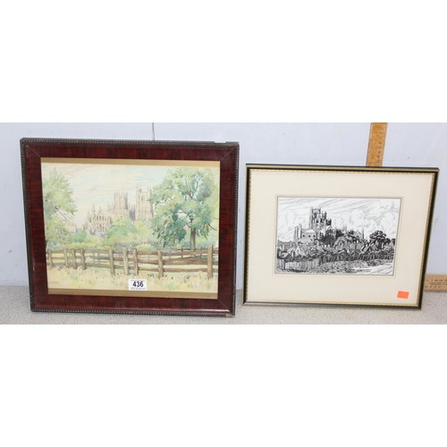 426A - 5 paintings: A large vintage textured print on canvas after John Constable in gilt frame; an early 2... 