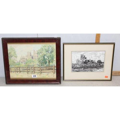 426A - 5 paintings: A large vintage textured print on canvas after John Constable in gilt frame; an early 2... 