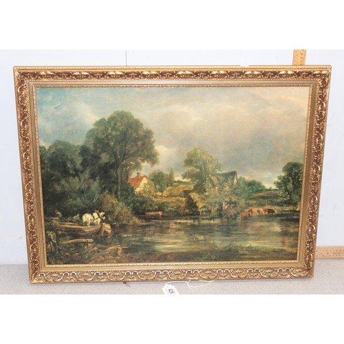 426A - 5 paintings: A large vintage textured print on canvas after John Constable in gilt frame; an early 2... 