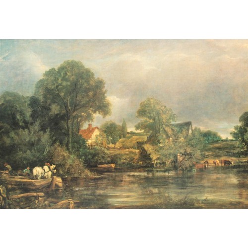 426A - 5 paintings: A large vintage textured print on canvas after John Constable in gilt frame; an early 2... 