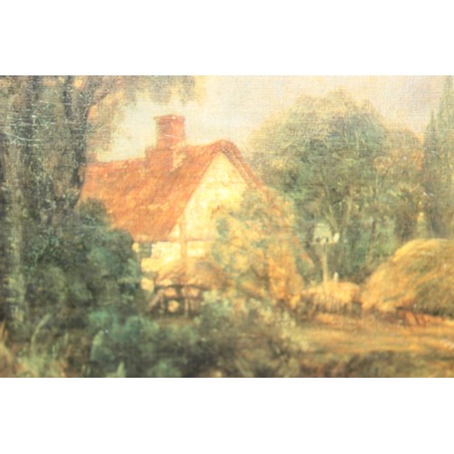 426A - 5 paintings: A large vintage textured print on canvas after John Constable in gilt frame; an early 2... 