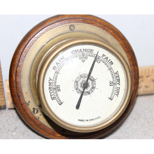 1319 - 2 vintage wall barometers, one in oak case the other bulkhead style (2)