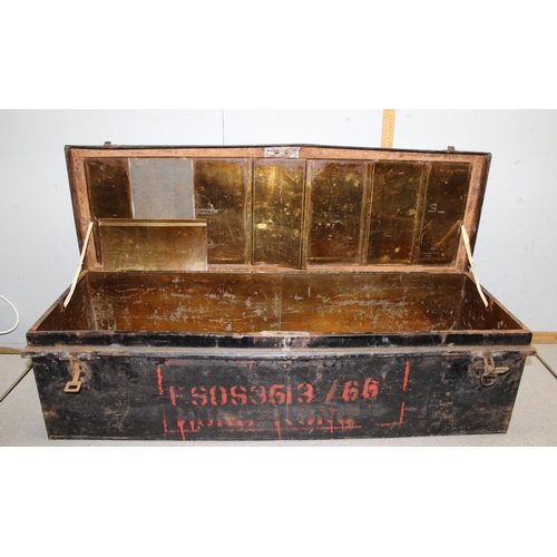 1430 - A vintage military black painted tin uniform trunk, approx 108cm wide