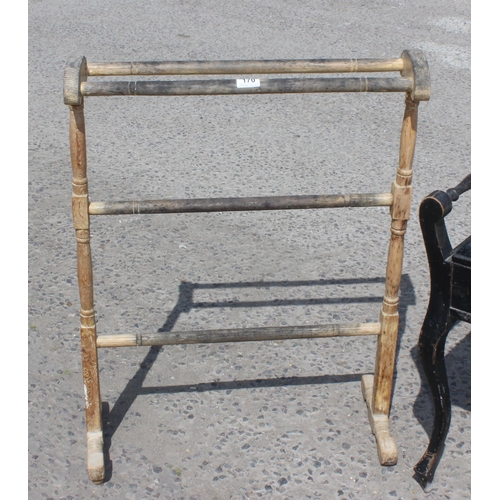 170 - An antique piano stool and a vintage rustic pine towel rail (2)